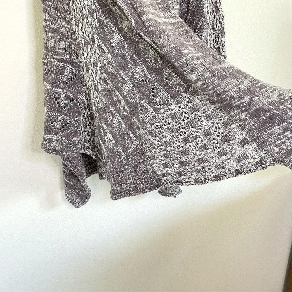 Anthropologie Moth Lavena Pointelle Draped Open Front Cardigan Sweater Vest Grey